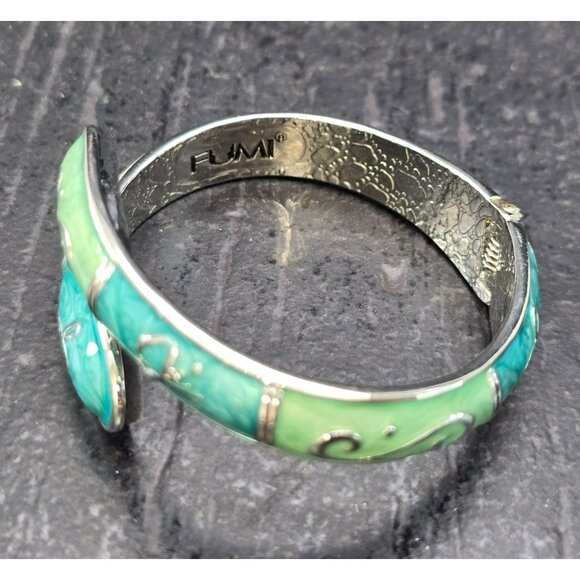 Adjustable FUMI Metal & Enamel Green Teal Cuff Bracelet Purse Hook HS215 - Picture 3 of 6